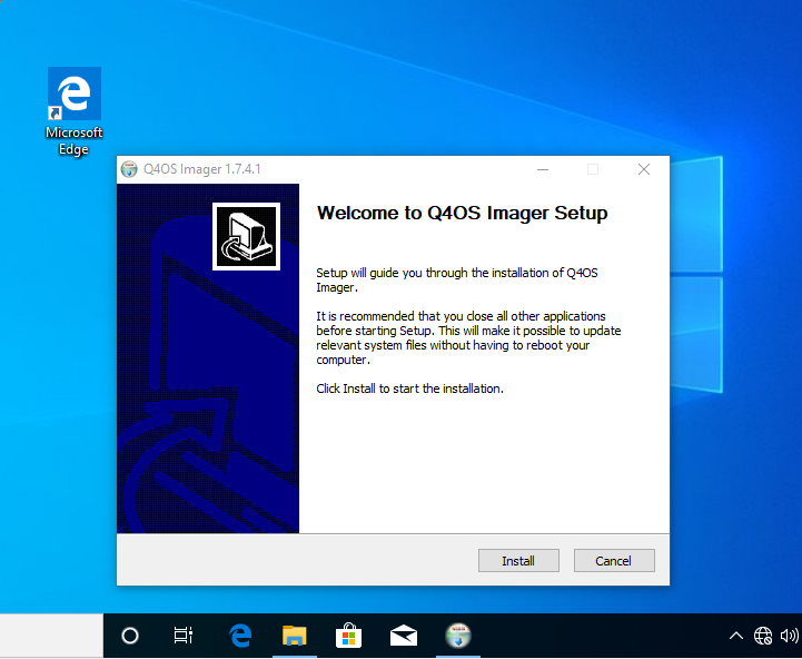 Screenshot showing the Q4OS Imager for Windows running on Windows 10