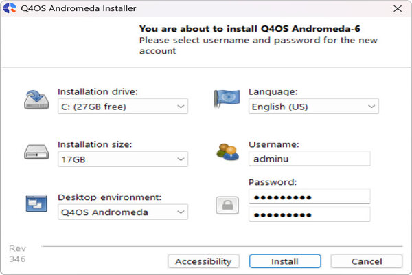 A screenshot of the Q4OS Centaurus installer running on Windows